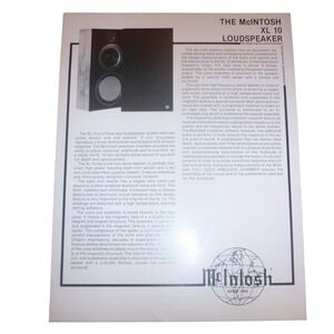 McIntosh XL 10 Loudspeaker‎ Techni-Data Quicksheet Vintage Original Specs Sheet